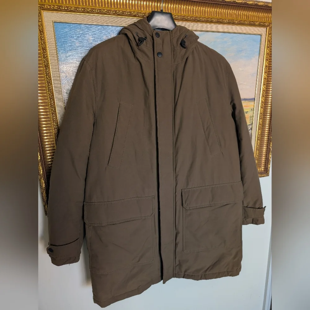 Massimo Dutti Khaki Hooded Interior Quilted Down Coat Large